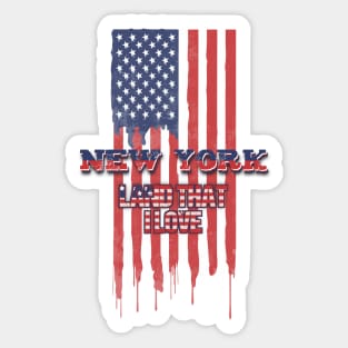 State of New York Patriotic Distressed Design of American Flag With Typography - Land That I Love Sticker